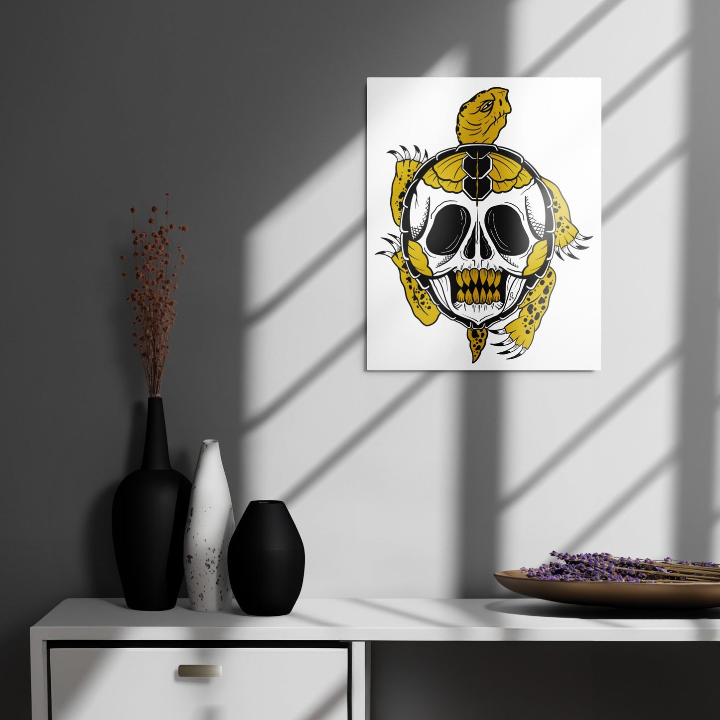 Terrifying Turtle Torso: Monochromatic Skull - Metal print - 1111Arts